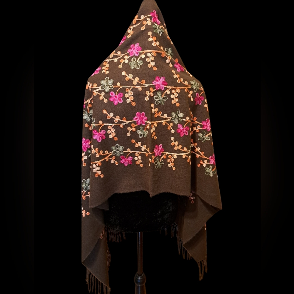Jessica McClintock Floral Embroidered Fringe Shawl-Scarf 72x 30" Several Colors - Picture 2 of 9